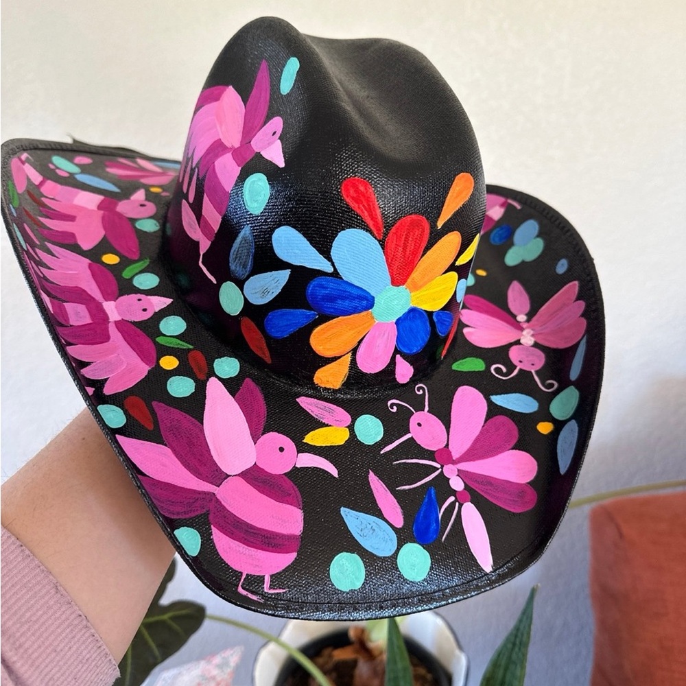 Artisanal Black Cowboy Hat mexican Talavera day of the dead halloween